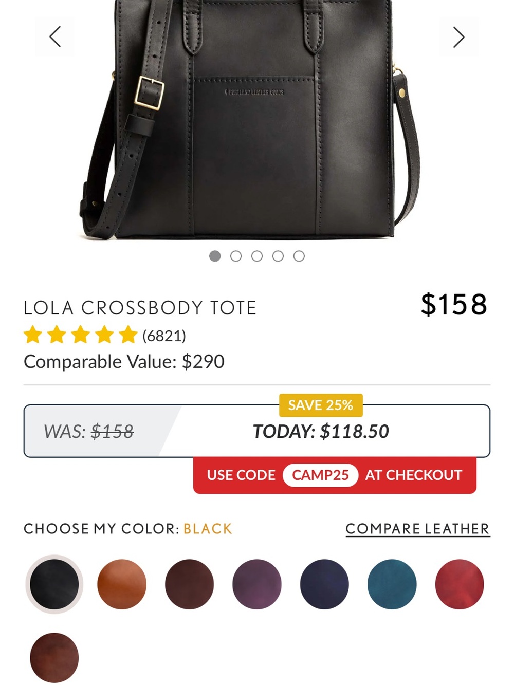 Portland Leather Lola Crossbody Tote in Pebbled Black
